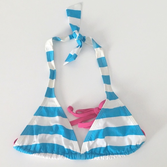 BLUE STRIPE TRIANGLE HALTER BIKINI TOP