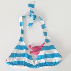 BLUE STRIPE TRIANGLE HALTER BIKINI TOP