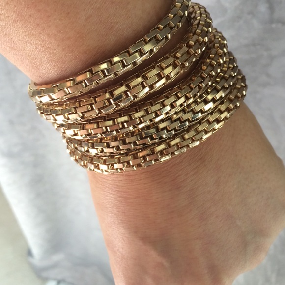 Stackable gold stretch bracelets. - Picture 2 of 3