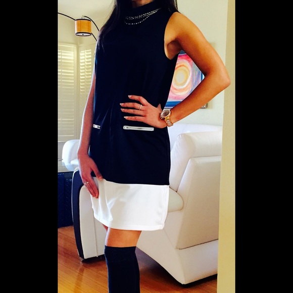 Super chic color block shift dress w/high neck
