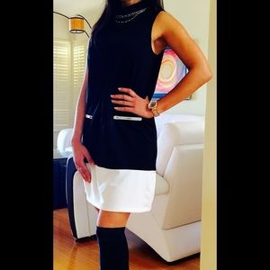 Super chic color block shift dress w/high neck