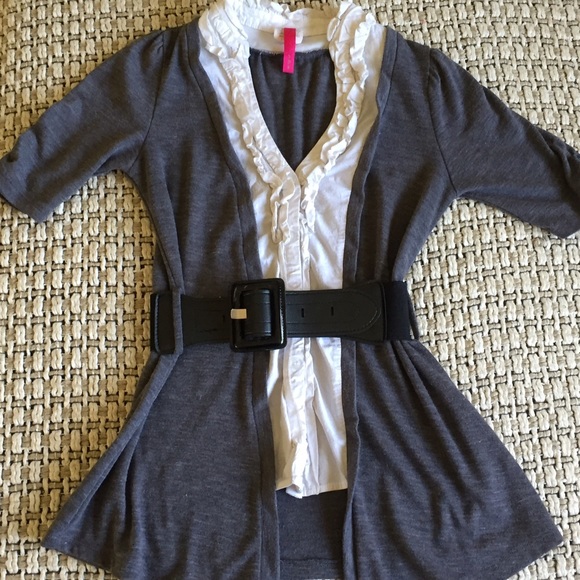 HeartSoul Sweaters - Cardigan with built in shirt includes belt