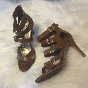 Brown strappy heel