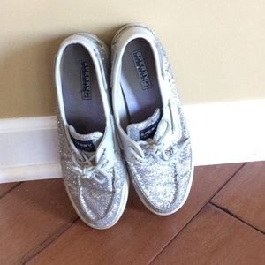 Silver Sequin Sperrys