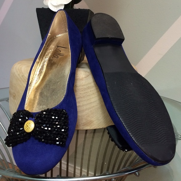 Lalla Blue & Black Bow Flats - Picture 3 of 3