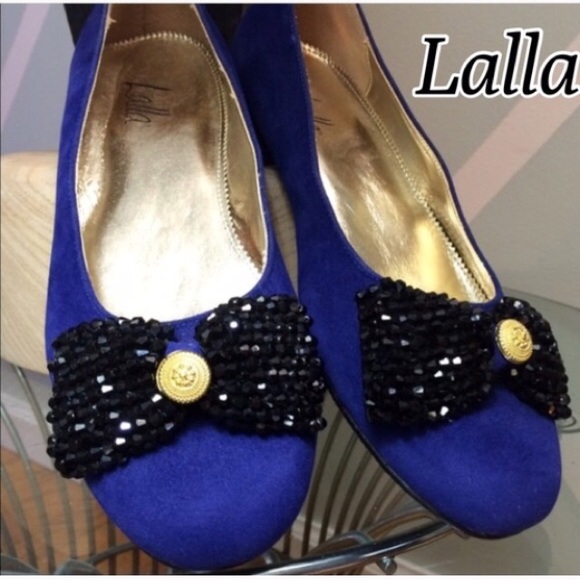Lalla Blue & Black Bow Flats - Picture 2 of 3