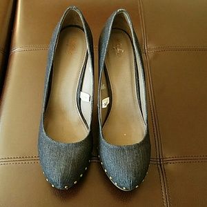 Denim studded heels