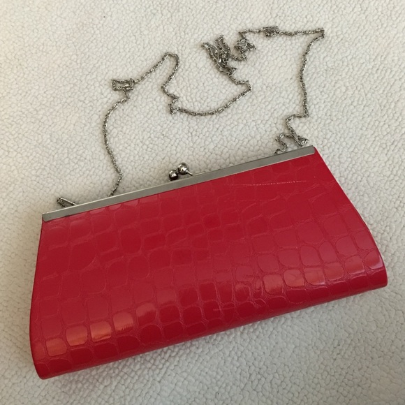 Red Faux Leather Clutch Evening Bag NWOT