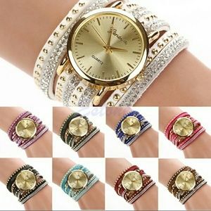 Vogue Faux Suede Rivets Multi wrap Wrist Watch