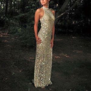 Cassandra Stone™ Gold Sequined Prom Dress