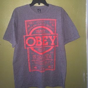 Obey Basic Label Charcoal & Red T-Shirt