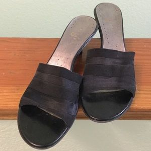 Cute black slip-on shoes, kitten heels. 9.5