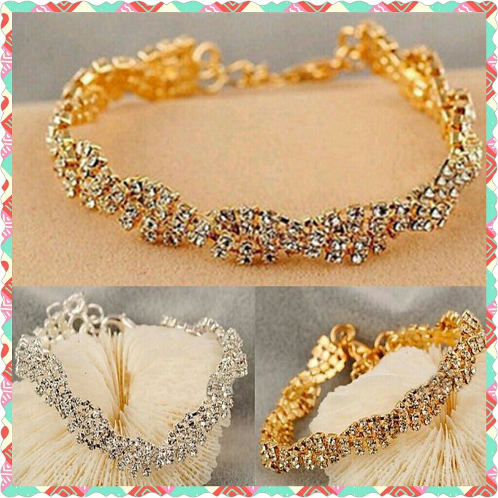 Silver or Gold & Rhinestone Braided Bracelet NIP