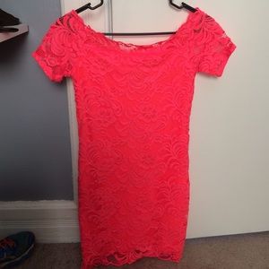 Neon Coral Lace Dress