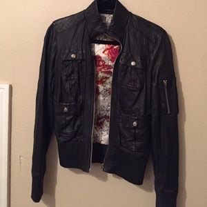 Black leather biker jacket
