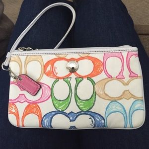 Coach Scribble C Multi Color Pastel White Wristlet