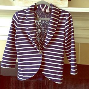 😍SALE😍 Navy Blue & White Blazer with Lace Back
