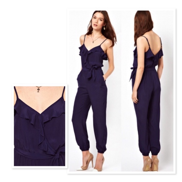 Navy Ruffle Jumpsuit - Picture 2 of 3