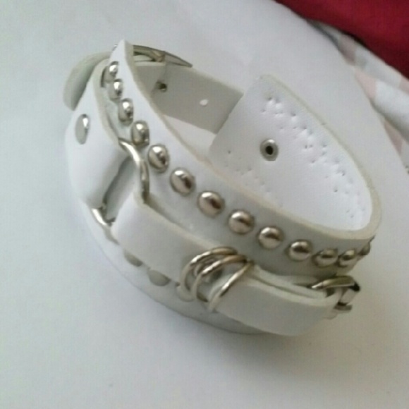 White studded snap on bracelet