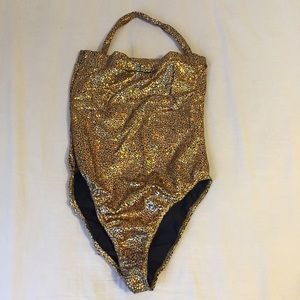One piece gold/black bodysuit
