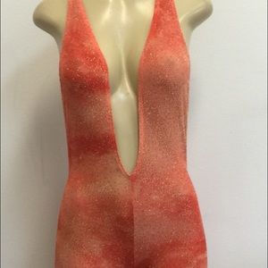 One piece Peach shimmer Capri bodysuit