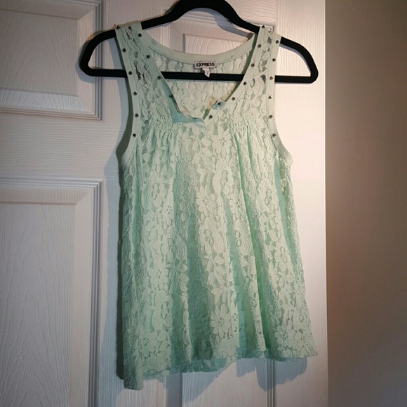 Express Crochet Lace Studded Tank- Mint Green