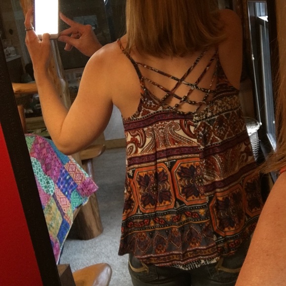 Brightly-colored multi-patterned cage-back tank - Picture 2 of 4
