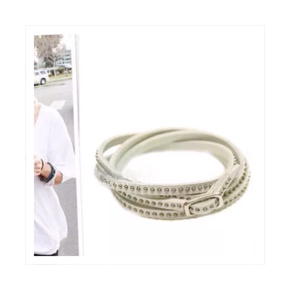 Jewelry - Wrap bracelet, studded white faux leather