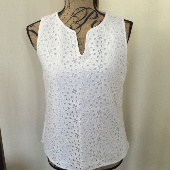 white eyelet sleeveless top
