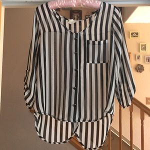 Sheer black and white striped blouse