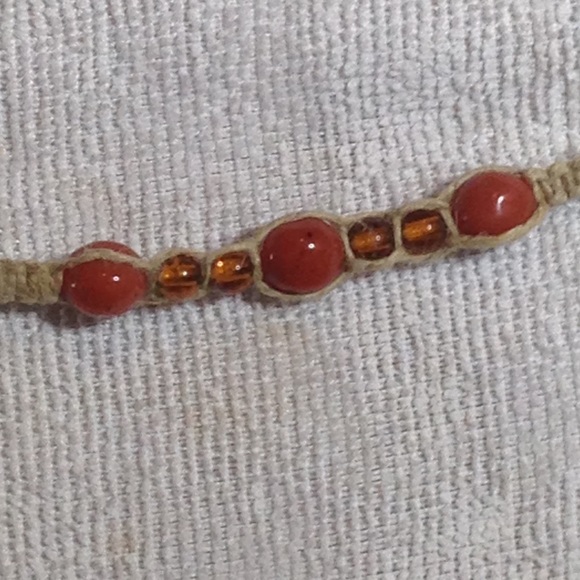 SOLD Boho orange Beaded hemp bracelet - Picture 2 of 4