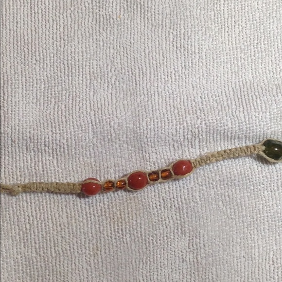 SOLD Boho orange Beaded hemp bracelet - Picture 3 of 4
