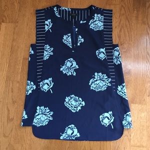 Navy Floral Sleeveless Blouse