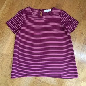 Pink Striped Shirt Sleeve Blouse