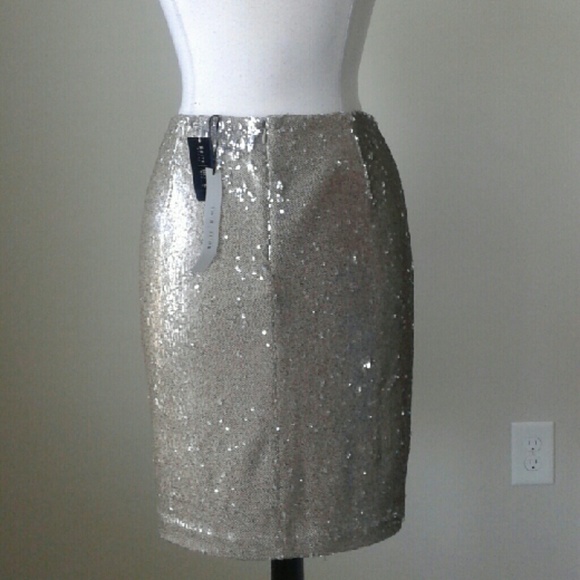 Champagne goldtone sequin stretch pencil skirt - Picture 4 of 4