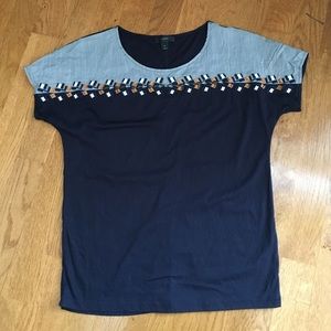Embellished Navy Short Sleeve Top