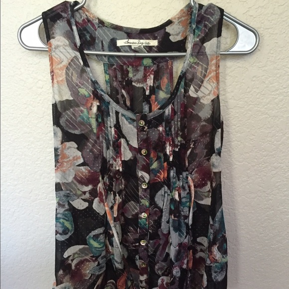 Sheer tank top with tie in back