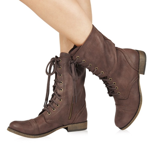 Brown Lace Up Combat Boots