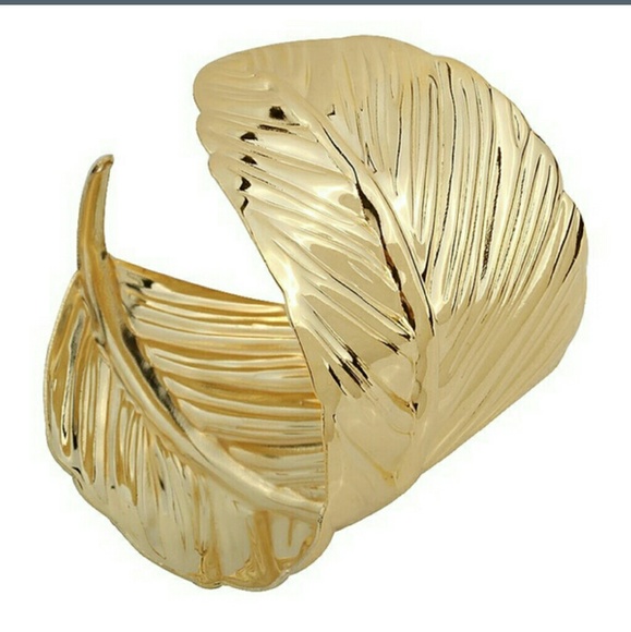 Leaf shaped wide arm cuff bangle bracelet