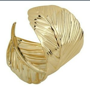 Leaf shaped wide arm cuff bangle bracelet
