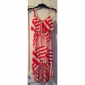 Orange and white high low dress