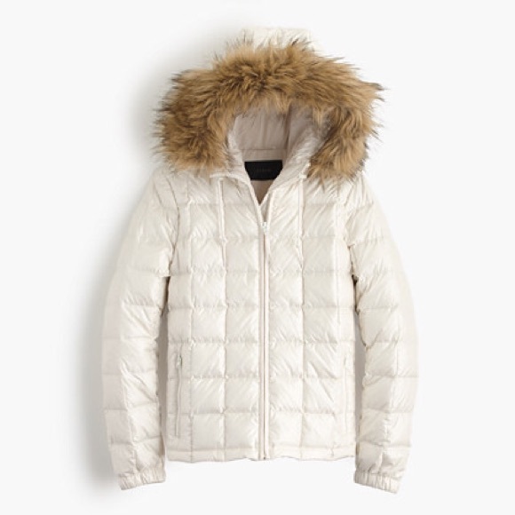 J.Crew Quilted Puffer Coat Jacket Faux Fur Hood
