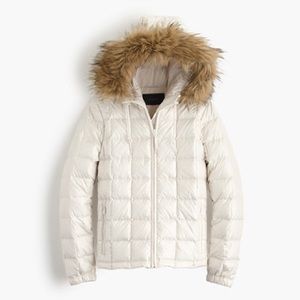 J.Crew Quilted Puffer Coat Jacket Faux Fur Hood