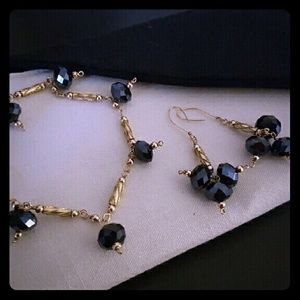 Handmade Black Gem Bracelet and Tear earrings