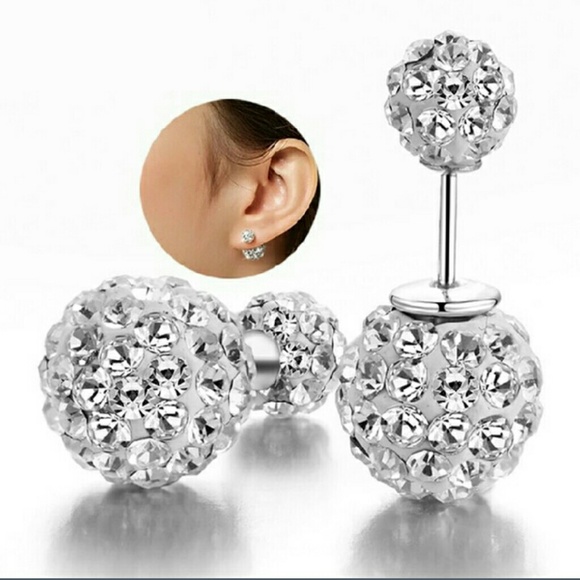 Elegant 925 sterling silver crystal ball ear stud