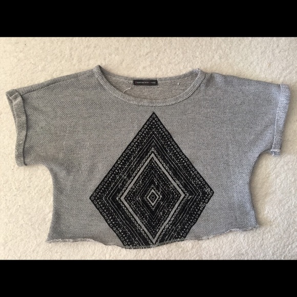 Grey & Black Embroidered Crop Top - Picture 2 of 3