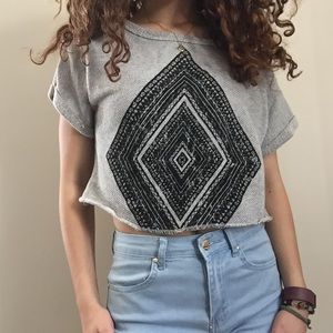 Grey & Black Embroidered Crop Top