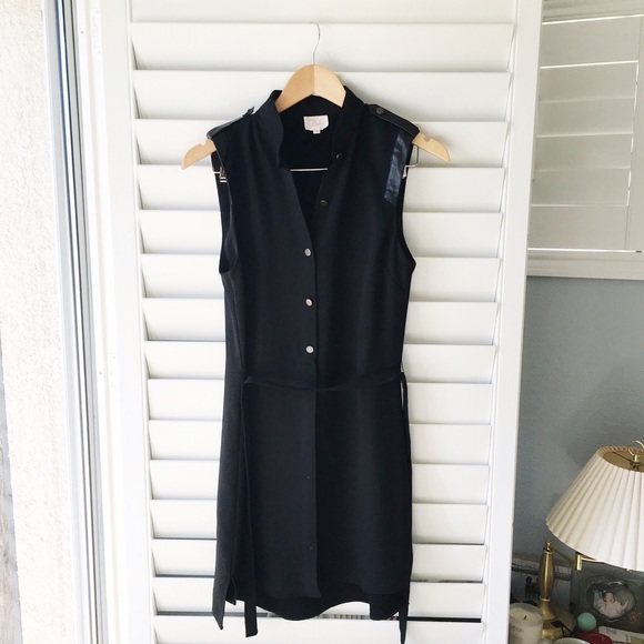Black Parker dress with leather details
