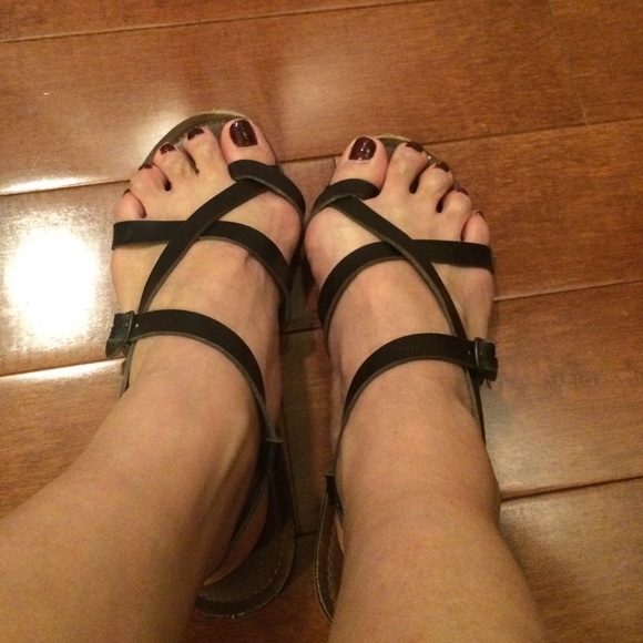 Target black leather Greek sandals