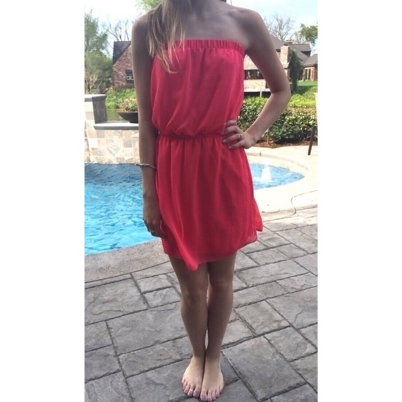 Strapless Elastic Waist Chiffon Dress